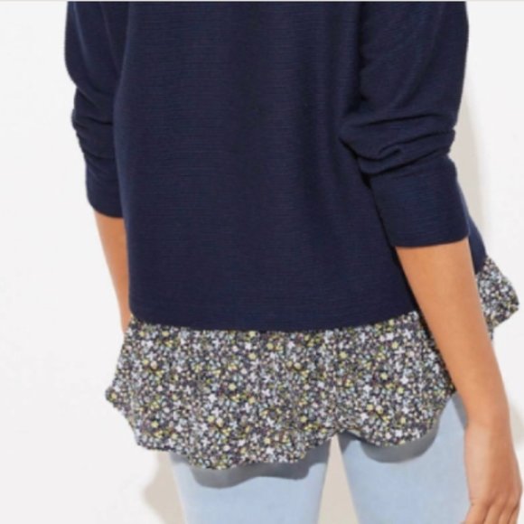 NWT LOFT Navy Floral Mixed Media Sweatshirt - Picture 5 of 6